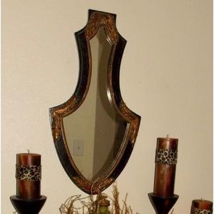 JOHN-RICHARD COLLECTION SHIELD FRAMED MIRROR BLACK WITH GILTWOOD DETAIL JRM 378